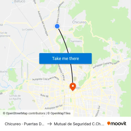 Chicureo - Puertas De Chicureo to Mutual de Seguridad C.Ch.C. Agustinas map