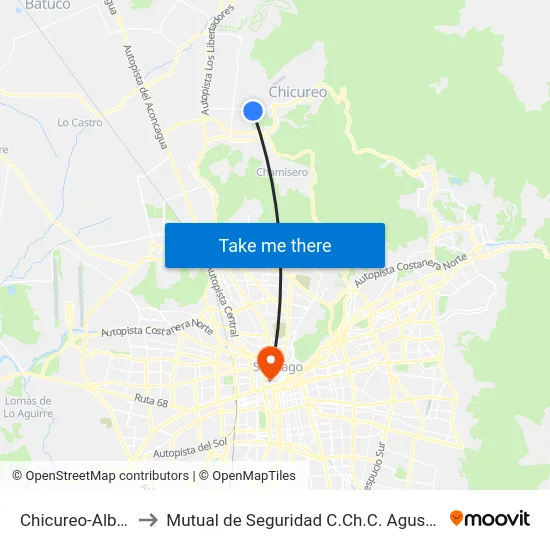 Chicureo-Alba 3 to Mutual de Seguridad C.Ch.C. Agustinas map