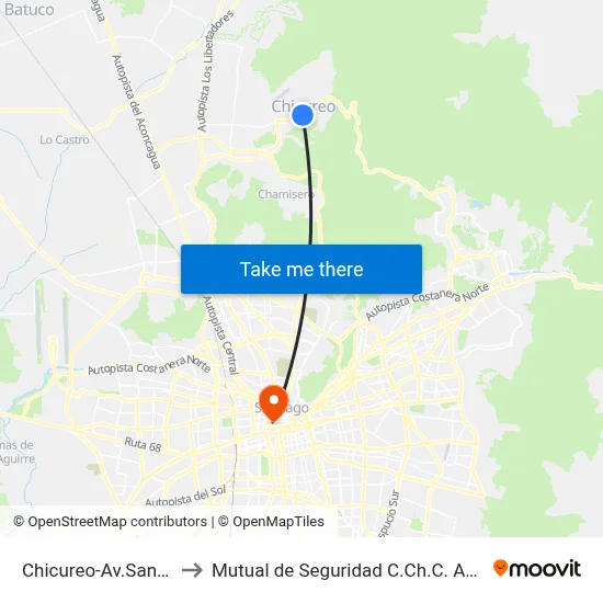 Chicureo-Av.San Jose to Mutual de Seguridad C.Ch.C. Agustinas map