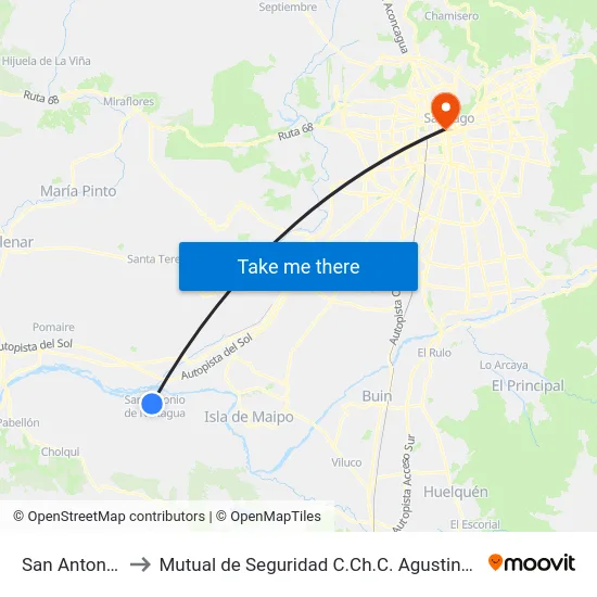 San Antonio to Mutual de Seguridad C.Ch.C. Agustinas map