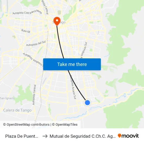 Plaza De Puente Alto to Mutual de Seguridad C.Ch.C. Agustinas map