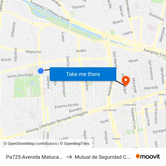Pa725-Avenida Matucana / Esq. Rosas to Mutual de Seguridad C.Ch.C. Agustinas map