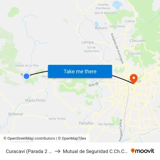 Curacaví (Parada 2 Ruta 68) to Mutual de Seguridad C.Ch.C. Agustinas map