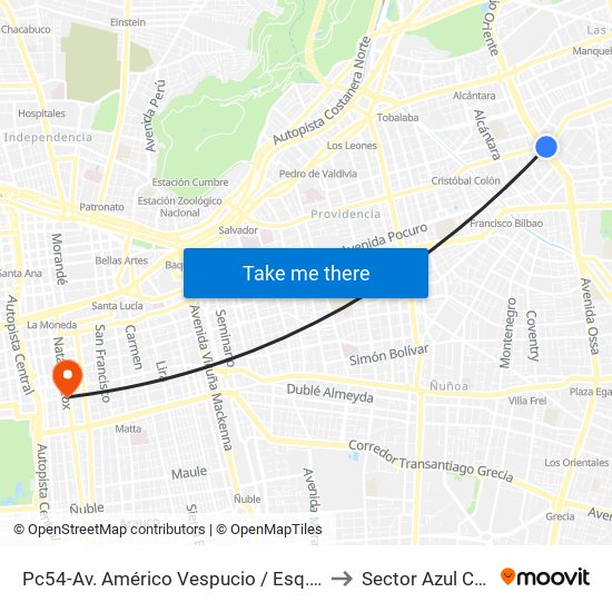 Pc54-Av. Américo Vespucio / Esq. Av. Cristóbal Colón to Sector Azul Cesfam N1 map