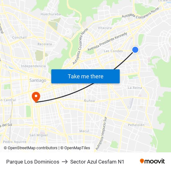 Parque Los Dominicos to Sector Azul Cesfam N1 map