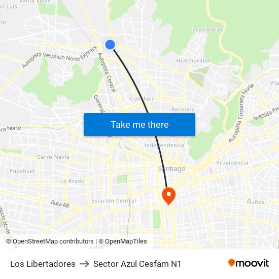 Los Libertadores to Sector Azul Cesfam N1 map