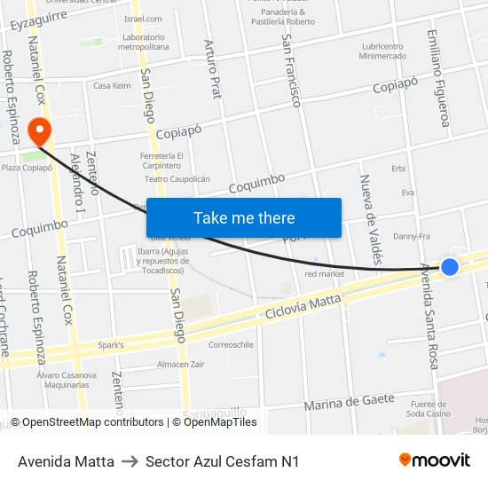 Avenida Matta to Sector Azul Cesfam N1 map
