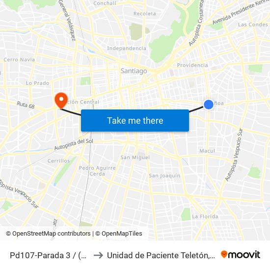 Pd107-Parada 3 / (M) Chile España to Unidad de Paciente Teletón, Clinica  Bicentenario. map