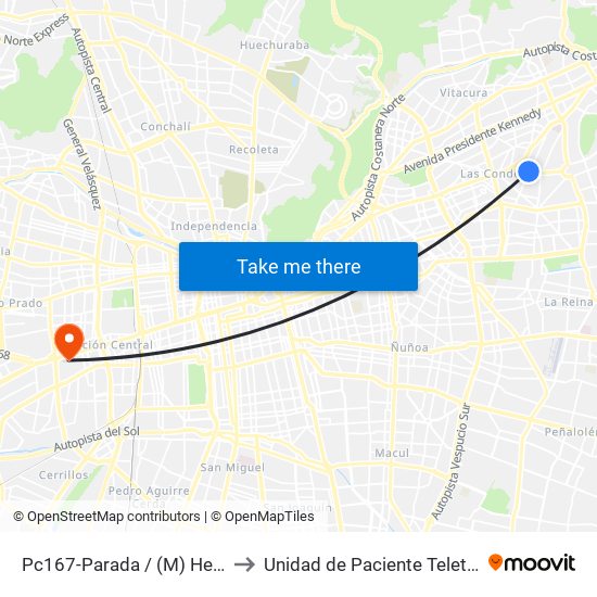 Pc167-Parada / (M) Hernando De Magallanes to Unidad de Paciente Teletón, Clinica  Bicentenario. map