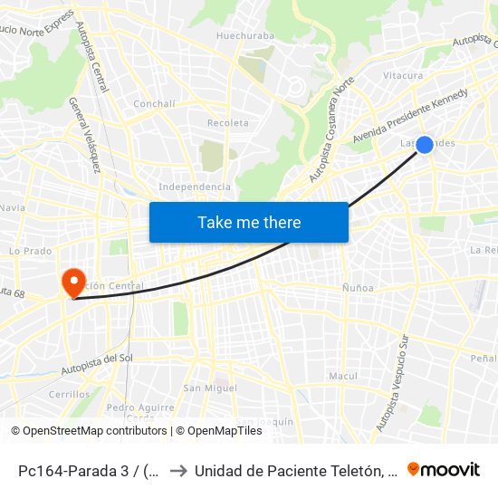 Pc164-Parada 3 / (M) Manquehue to Unidad de Paciente Teletón, Clinica  Bicentenario. map