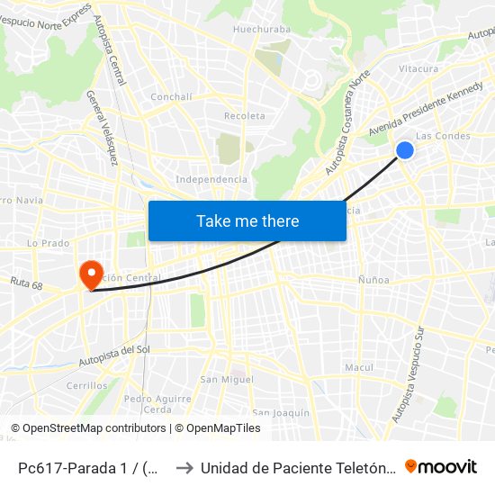 Pc617-Parada 1 / (M) Escuela Militar to Unidad de Paciente Teletón, Clinica  Bicentenario. map