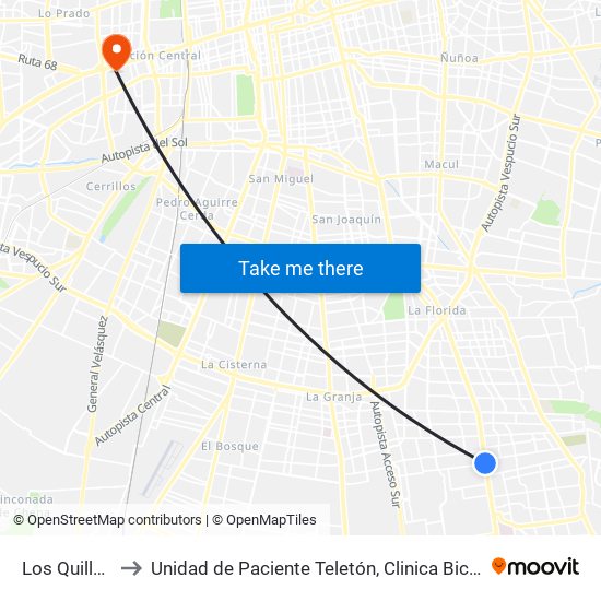 Los Quillayes to Unidad de Paciente Teletón, Clinica  Bicentenario. map