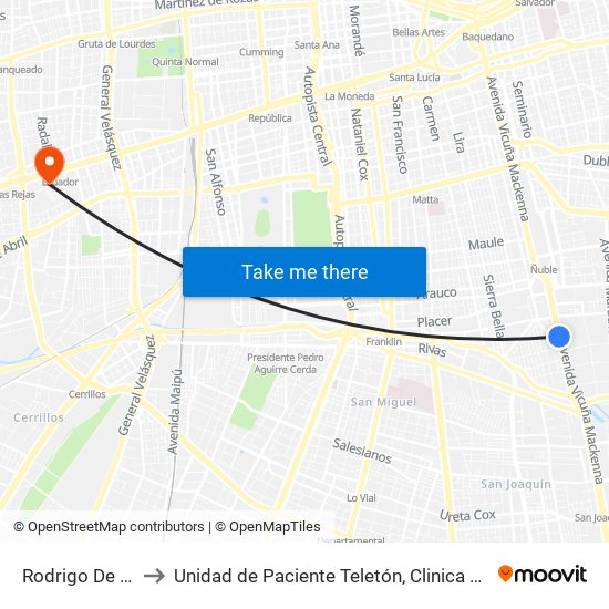 Rodrigo De Araya to Unidad de Paciente Teletón, Clinica  Bicentenario. map