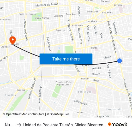 Ñuble to Unidad de Paciente Teletón, Clinica  Bicentenario. map