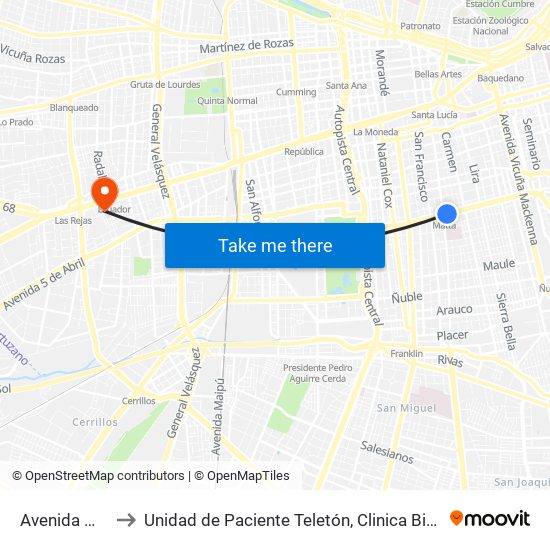 Avenida Matta to Unidad de Paciente Teletón, Clinica  Bicentenario. map