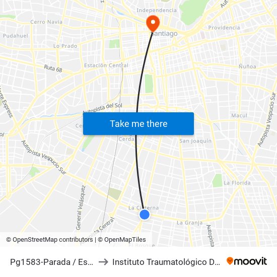 Pg1583-Parada / Est. Intermodal La Cisterna to Instituto Traumatológico Doctor Teodoro Gebauer Weisser map