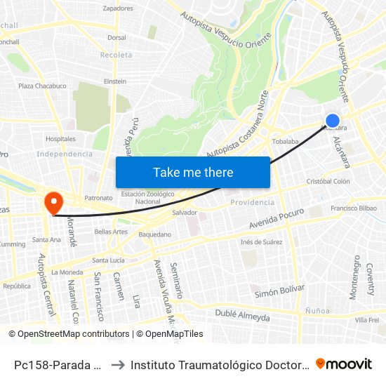 Pc158-Parada / (M) Alcántara to Instituto Traumatológico Doctor Teodoro Gebauer Weisser map