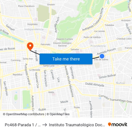 Pc468-Parada 1 / (M) Inés De Suarez to Instituto Traumatológico Doctor Teodoro Gebauer Weisser map