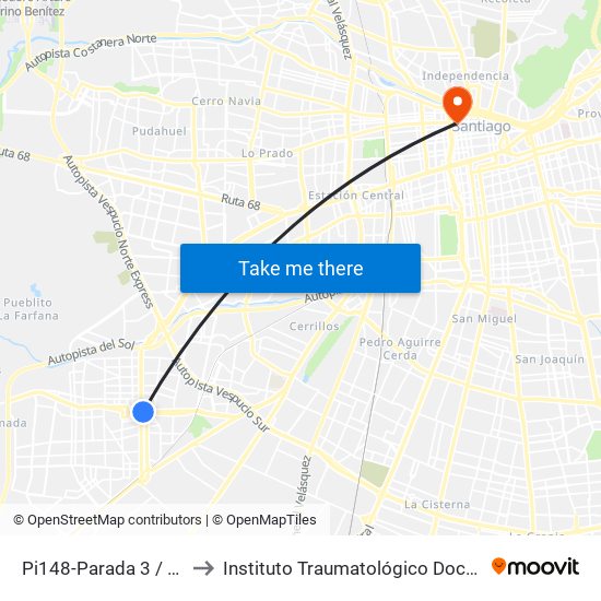 Pi148-Parada 3 / (M) Plaza De Maipú to Instituto Traumatológico Doctor Teodoro Gebauer Weisser map