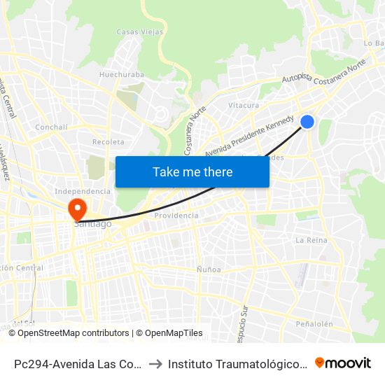 Pc294-Avenida Las Condes / Esq. Av. Padre H. Central to Instituto Traumatológico Doctor Teodoro Gebauer Weisser map