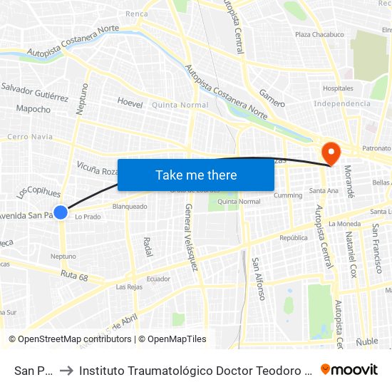 San Pablo to Instituto Traumatológico Doctor Teodoro Gebauer Weisser map
