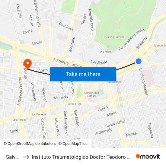 Salvador to Instituto Traumatológico Doctor Teodoro Gebauer Weisser map