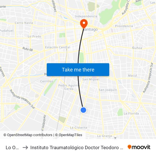 Lo Ovalle to Instituto Traumatológico Doctor Teodoro Gebauer Weisser map