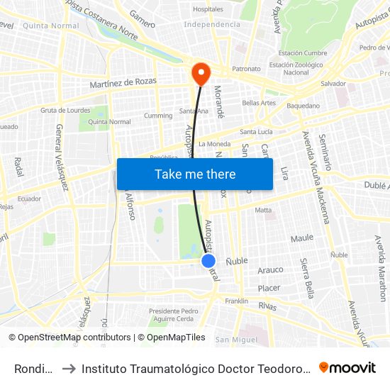 Rondizzoni to Instituto Traumatológico Doctor Teodoro Gebauer Weisser map