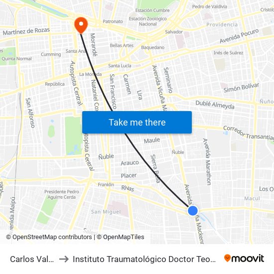 Carlos Valdovinos to Instituto Traumatológico Doctor Teodoro Gebauer Weisser map