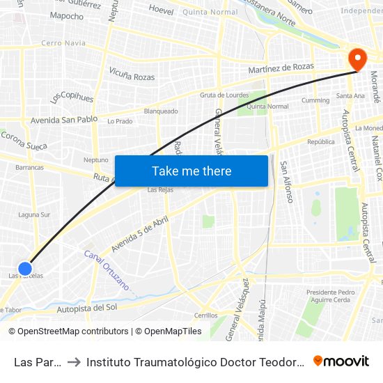 Las Parcelas to Instituto Traumatológico Doctor Teodoro Gebauer Weisser map