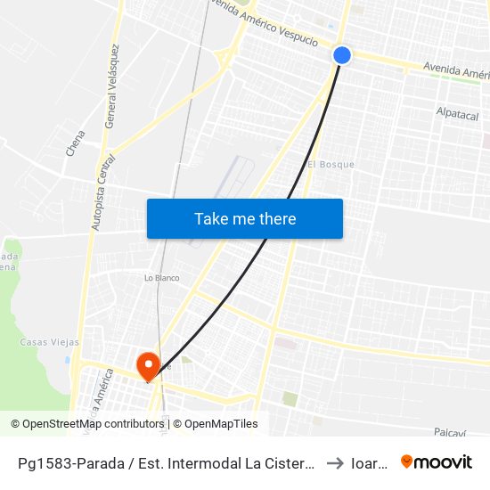 Pg1583-Parada / Est. Intermodal La Cisterna to Ioares map