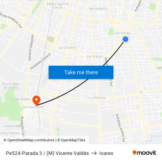 Pe524-Parada 3 / (M) Vicente Valdés to Ioares map