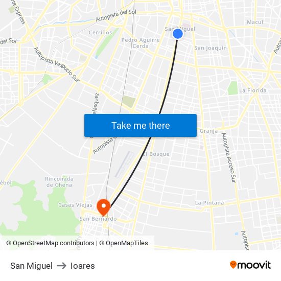 San Miguel to Ioares map