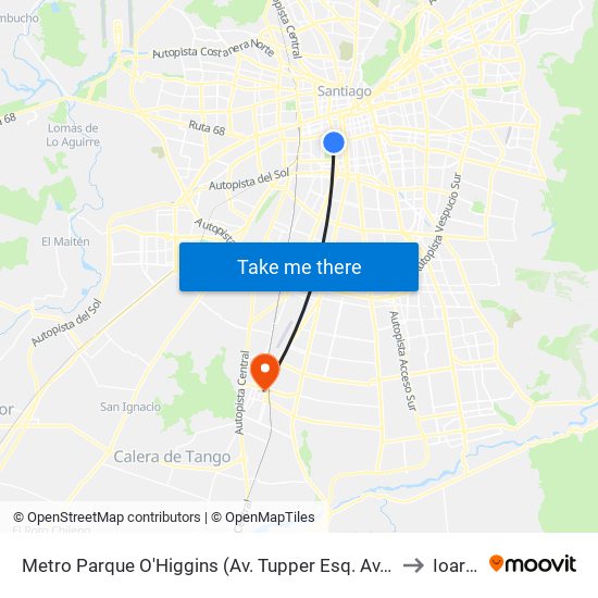 Metro Parque O'Higgins (Av. Tupper Esq. Av. Viel) to Ioares map