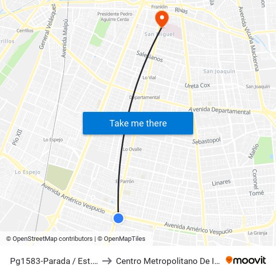 Pg1583-Parada / Est. Intermodal La Cisterna to Centro Metropolitano De Imágenes Mamarias (Cmim) map