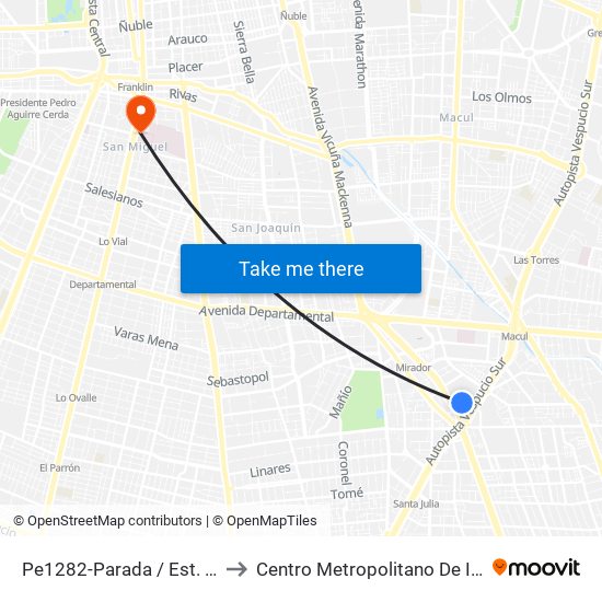 Pe1282-Parada / Est. Intermodal De La Florida to Centro Metropolitano De Imágenes Mamarias (Cmim) map