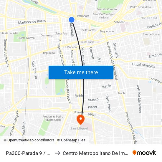 Pa300-Parada 9 / Estación Mapocho to Centro Metropolitano De Imágenes Mamarias (Cmim) map