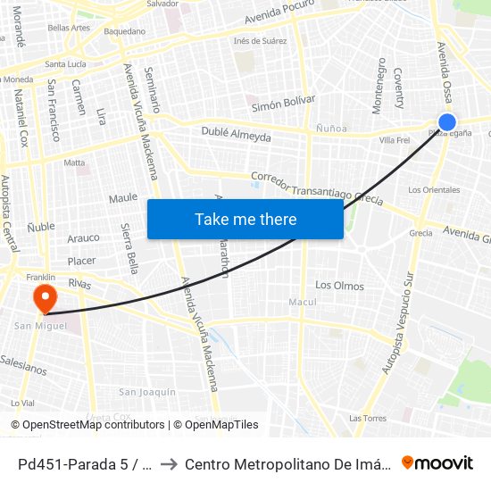 Pd451-Parada 5 / (M) Plaza Egaña to Centro Metropolitano De Imágenes Mamarias (Cmim) map