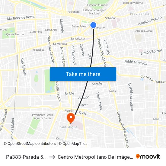 Pa383-Parada 5 / Plaza Italia to Centro Metropolitano De Imágenes Mamarias (Cmim) map