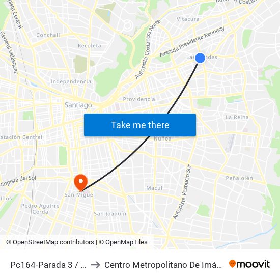 Pc164-Parada 3 / (M) Manquehue to Centro Metropolitano De Imágenes Mamarias (Cmim) map