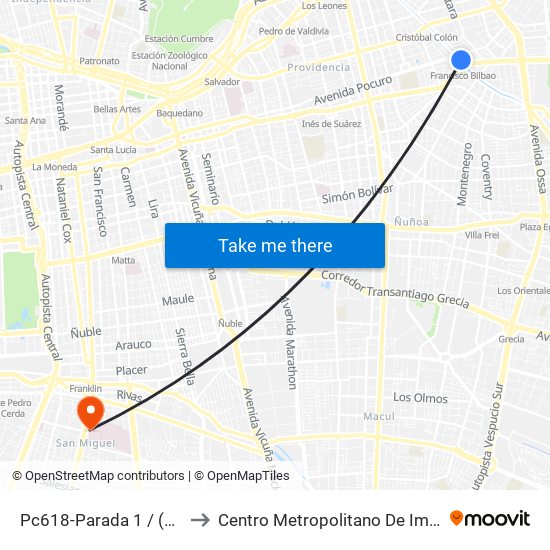 Pc618-Parada 1 / (M) Francisco Bilbao to Centro Metropolitano De Imágenes Mamarias (Cmim) map