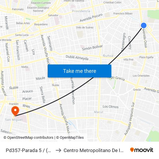 Pd357-Parada 5 / (M) Príncipe De Gales to Centro Metropolitano De Imágenes Mamarias (Cmim) map