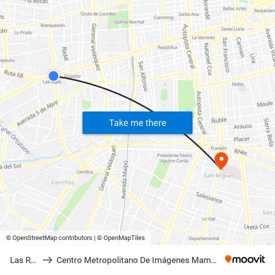 Las Rejas to Centro Metropolitano De Imágenes Mamarias (Cmim) map