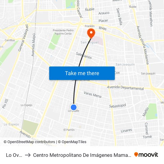 Lo Ovalle to Centro Metropolitano De Imágenes Mamarias (Cmim) map