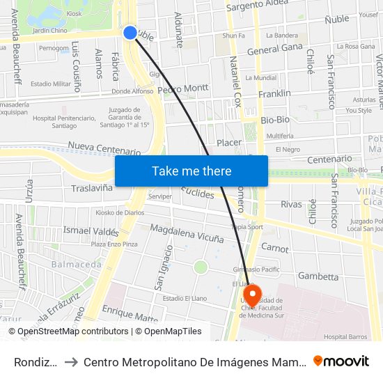 Rondizzoni to Centro Metropolitano De Imágenes Mamarias (Cmim) map