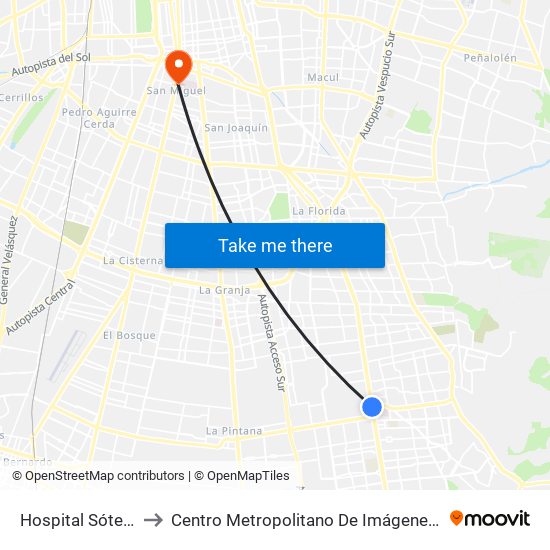 Hospital Sótero Del Río to Centro Metropolitano De Imágenes Mamarias (Cmim) map