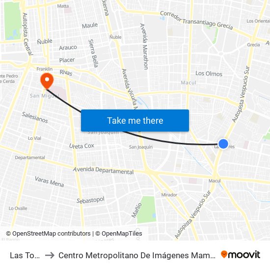 Las Torres to Centro Metropolitano De Imágenes Mamarias (Cmim) map