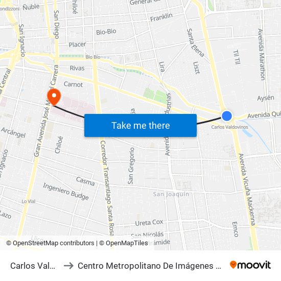 Carlos Valdovinos to Centro Metropolitano De Imágenes Mamarias (Cmim) map