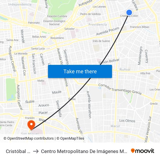 Cristóbal Colón to Centro Metropolitano De Imágenes Mamarias (Cmim) map