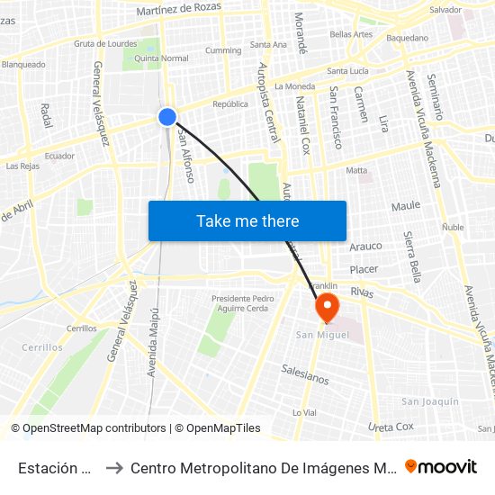 Estación Central to Centro Metropolitano De Imágenes Mamarias (Cmim) map